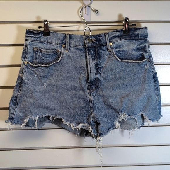 Good American Good 90s Shorts Jean Denim Cut Off Distressed Shorts Size 10 EUC - Picture 1 of 6